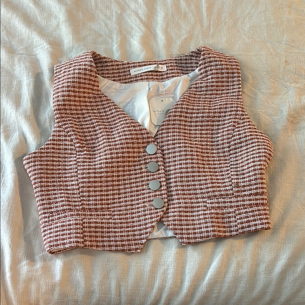 Altar'd State Brown and White Checkered Vest
